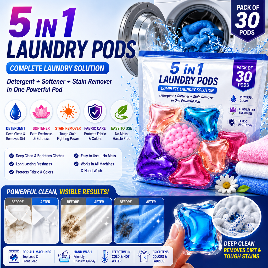 5 In 1 Laundry Pods For Washing Machine (Pack of 30)